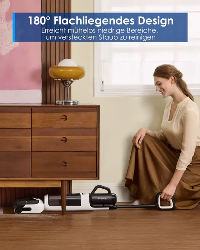 Tineco FLOOR ONE Switch S6 Stretch Breeze 2-in-1 Nass-Trockensauger in Weiß mit 60 Min. Laufzeit, 180° Lay-Flat Funktion, Selbstreinigung und Anti-Wickel-Design für Tierhaare und Polster - Bild 5
