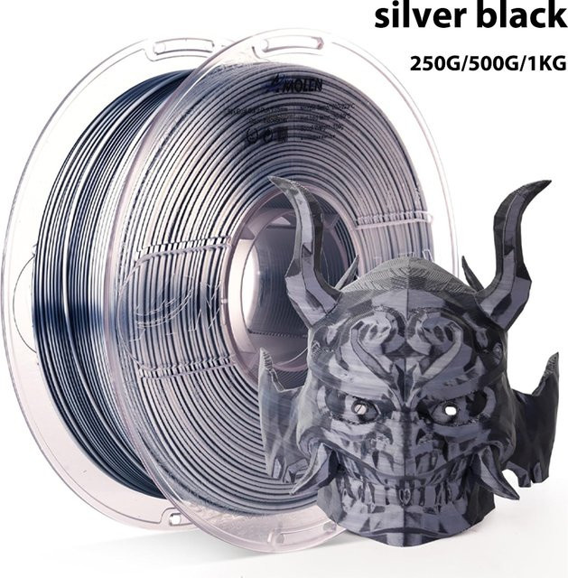 3D Maliang PLA Seide Filament Zweifarbig Silber Schwarz 1,75mm für FDM 3D-Drucker - Bild 1