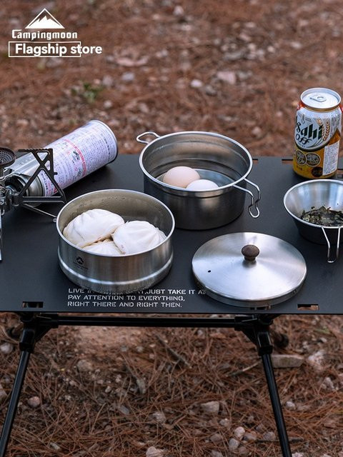 CAMPINGMOON Leichtes Wandertopf-Set aus Edelstahl in Silber für Outdoor-Camping und Kochaktivitäten - Bild 1