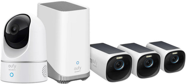 eufy Sicherheitspaket mit 3 eufyCam 3 Außenkameras und einer eufy Indoor Cam 2K Pan & Tilt in Weiß - Bild 1