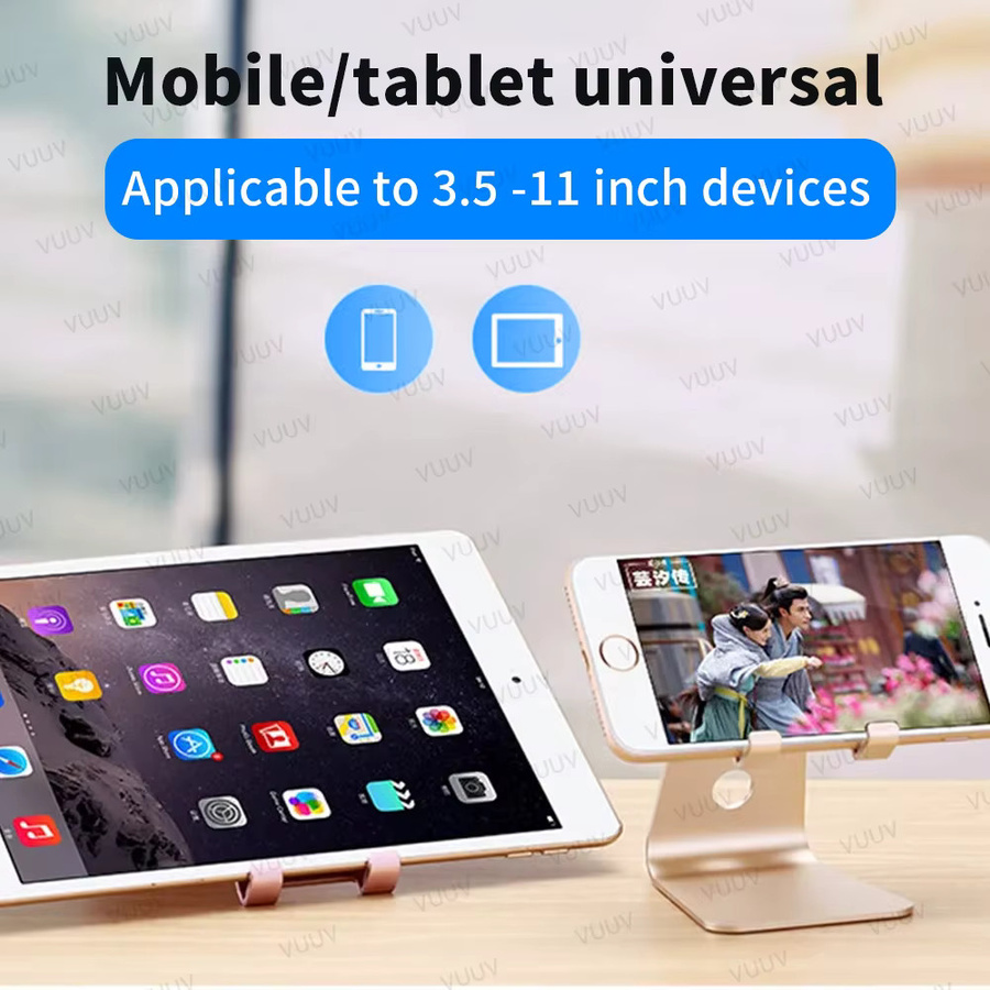 VUUV Tablet-Halterung aus Aluminiumlegierung für 3,5-11 Zoll Tablets und Smartphones, verstellbarer Desktop-Ständer in Silber - Bild 1