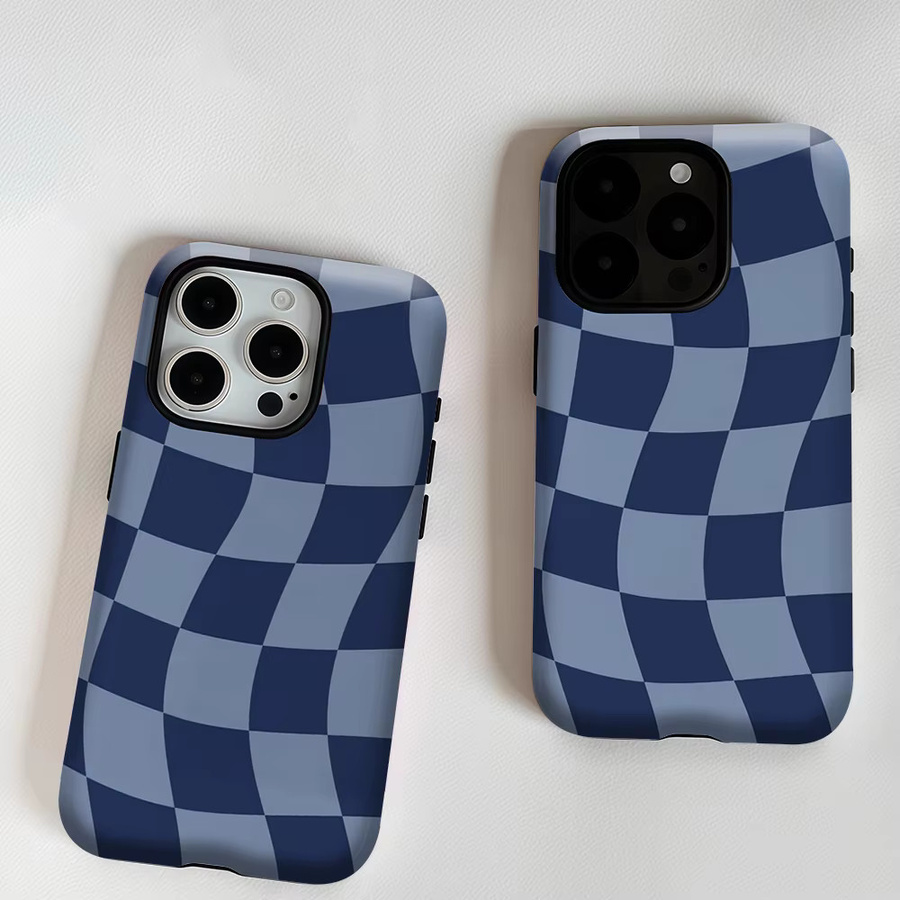 Potdemiel Wellige blaue Schachbrett-Handyhülle für iPhone 17 16 15 14 13 Pro Max Plus mit Magnetfunktion und robustem Doppel-Schutzschicht-Design - Bild 5