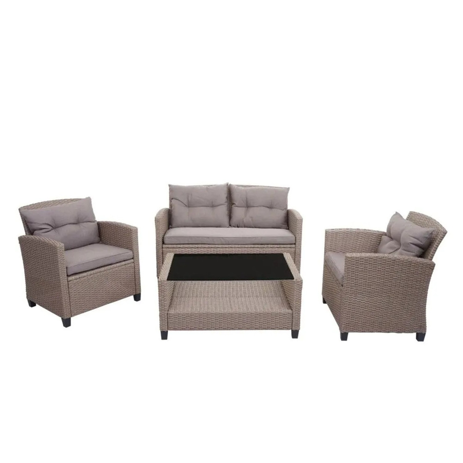 MCW XXL Poly-Rattan Garten-Garnitur F10 Lounge-Set in Grau-Braun mit Kissen und Tisch - Bild 2