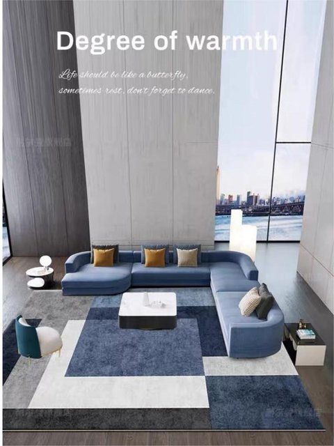 Moderner geometrischer Teppich aus Viskose in Blau und Braun für Wohnzimmer und Schlafzimmer - Bild 1