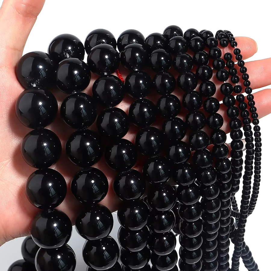 Strang Schwarz Onyx Naturstein Perlen, Runde Perlen, Unisex - Bild 3