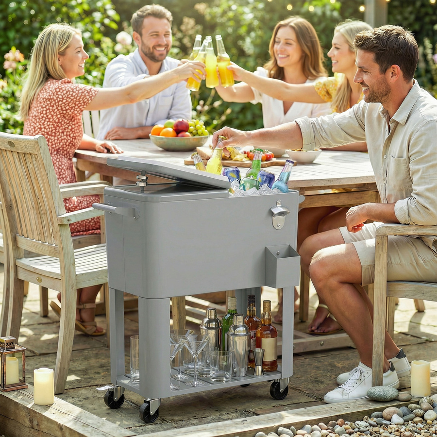 Outsunny Garten-Kühlbox mit Servierwagen und Ablage, Silber/Grau, 76 l - Bild 2