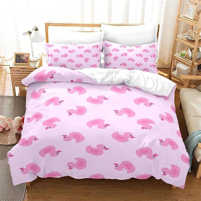 Bettwäsche Set mit Enten-Motiv von Your Warm Home in Gelb, bestehend aus Bettbezug und Kissenbezug, 3D-Druck für Kinderzimmer, B/H: 135 x 200 cm - Bild 1