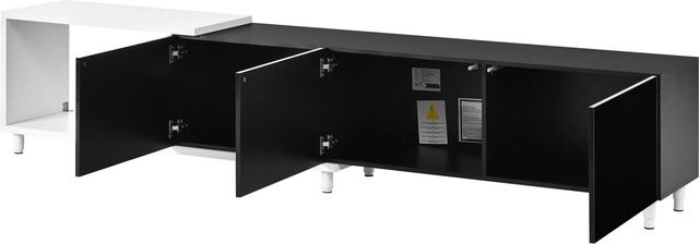 ModernLuxe Ausziehbares TV-Möbel in Schwarz mit 3 Lackierten Türen aus MDF und Metall, B/T/H: 120 x 44,7 x 38 cm - Bild 1