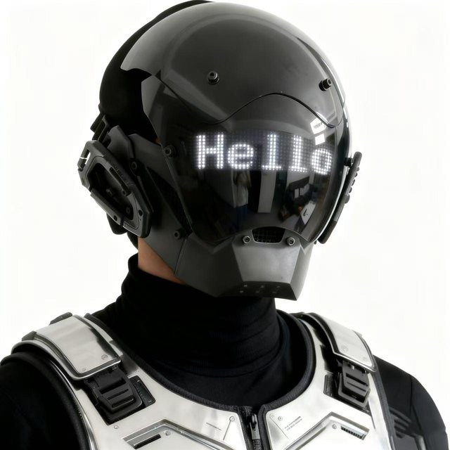 ROAMO Cyberpunk LED Helm Maske, mit eingebautem Bildschirm, APP-Steuerung, weiß - Bild 1