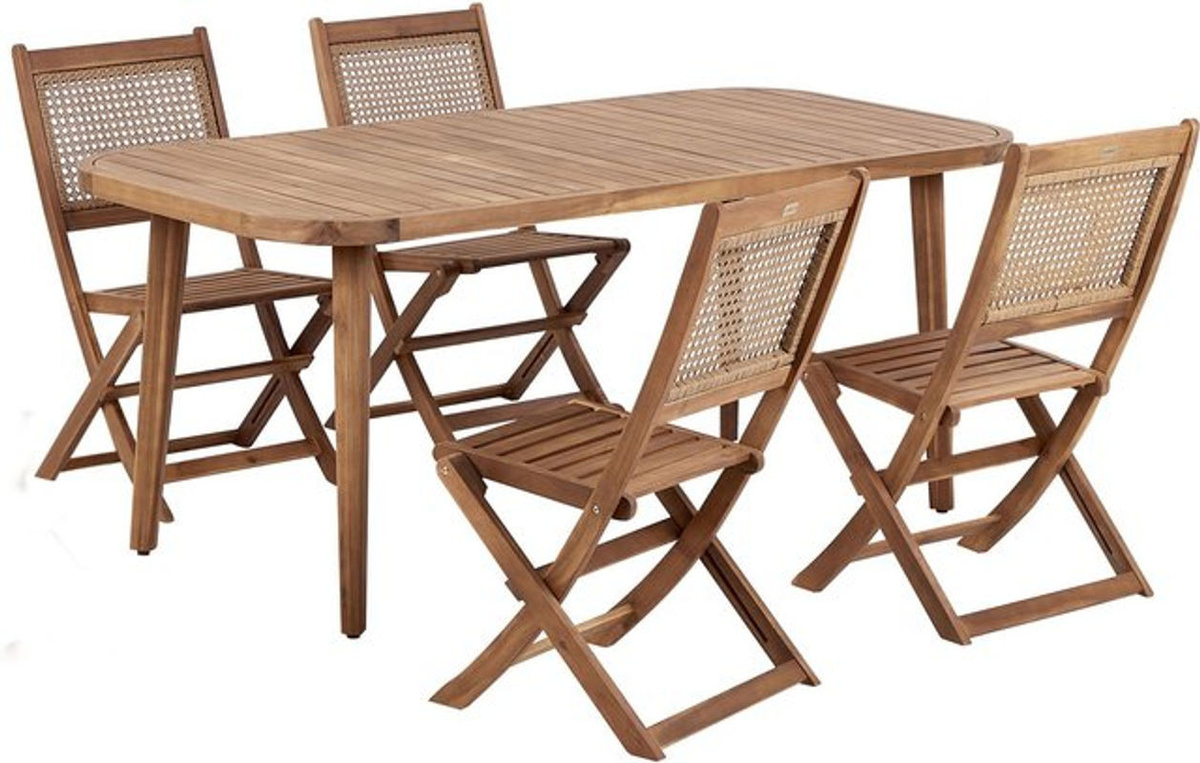 5-teiliges Gartenmöbel-Set von BELIANI aus Akazienholz in Braun mit Holztisch und 4 Klappstühlen in Wiener-Geflecht-Optik für Outdoor und Indoor - Bild 1