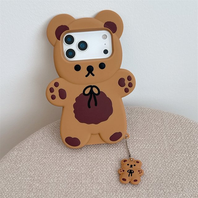 Stoßfeste Silikon-Handyhülle mit 3D-Cartoon-Bär für iPhone Modelle in Braun von MUQGEW - Bild 1