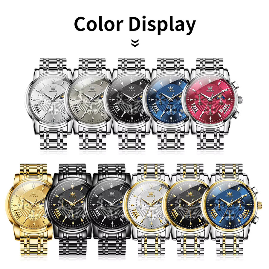 OLEVS Chronograph, Quarz, Edelstahl, Schwarz, Herren - Bild 3