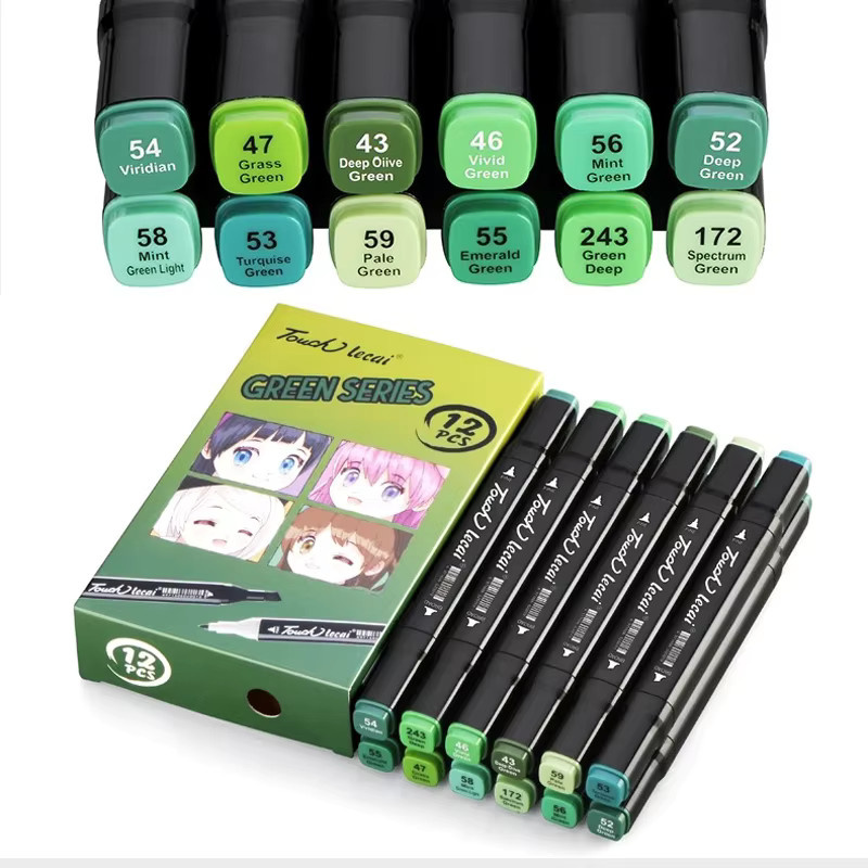 hopk Alkoholmarker Set mit Doppelspitze und Brush-Spitze, 12 Farben, Permanentmarker für Manga und Malbücher - Bild 3