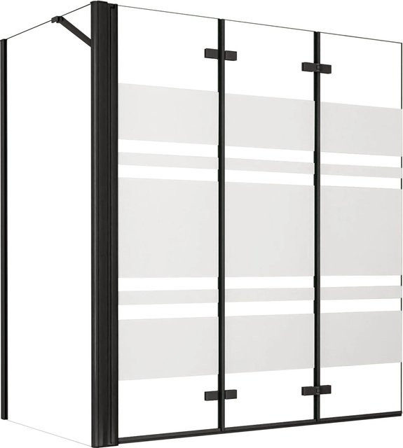 AICA Badewanneaufsatz Faltwand 3-teilig Schwarz mit Seitewand aus Nano ESG Glas - Bild 1