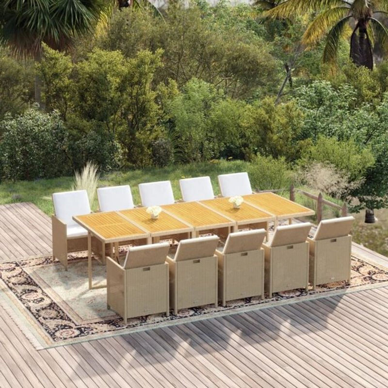 11-teilige moderne Garten-Essgruppe aus Poly-Rattan mit Kissen in Beige und Cream von vidaxl - Bild 1