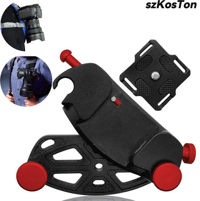 SZKOSTON Kamera Gürtelclip mit Quick Release Schnalle und Anti-Shake Funktion in Schwarz für Rucksack und Schultergurte - Bild 1