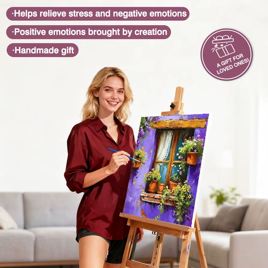 Huacan Malen nach Zahlen Set mit Blumenmuster auf Leinwand für deine DIY Wanddekoration in Mehrfarben - Bild 3