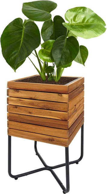 Pflanzkasten MCW-L25 aus Akazie Holz und Stahl in Braun, B/T/H: 60 x 33 x 33 cm - Bild 1