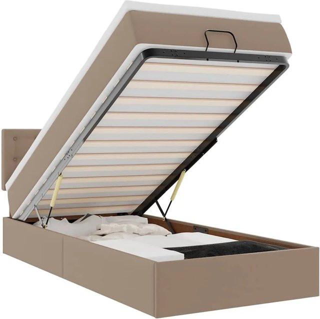 vidaXL Ottoman-Bett mit Matratze aus Kunstleder in Cappuccino-Braun, B/T/H: 90 x 190 x 88 cm - Bild 1