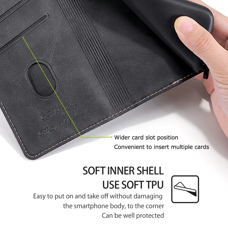 Business PU Leder Flip Book Case für Motorola E14 G64 G64Y G85 G54 Moto G Power G Play G 5G 2024 Schutzhülle mit Kartenhalter in Braun - Bild 6
