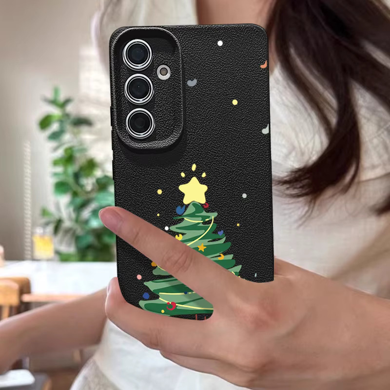 Weihnachtsbaum Print Soft Cover Handyhülle für Samsung Galaxy S25 S24 S23 S22 Ultra Plus FE A56 A55 A54 A36 A26 A17 A16 A15 in Beige und Weiß - Bild 4