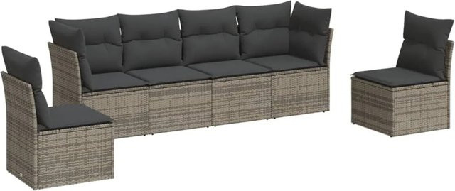 vidaXL 6-tlg Garten-Sofagarnitur in L-Form aus Poly-Rattan in Grau mit Sitzkissen und Stauraum - Bild 1