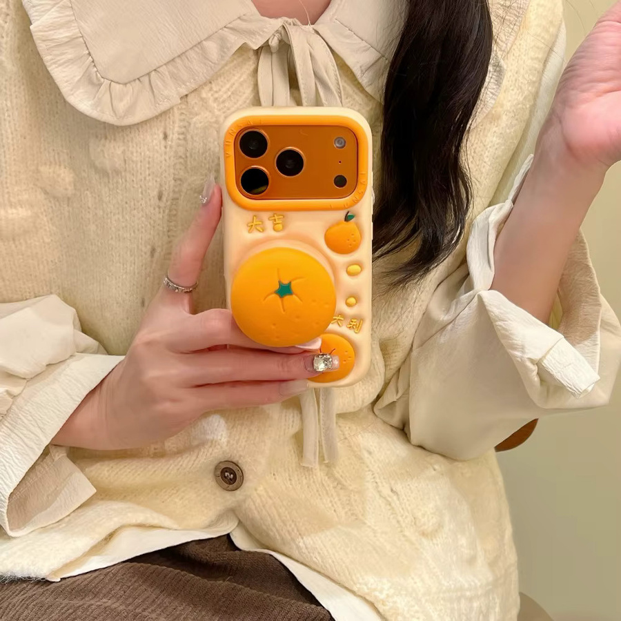 Stoßfeste Silikon-Handyhülle mit 3D Ständerhalter für iPhone 17 16 15 14 13 Pro Max Plus in Orange - Bild 2