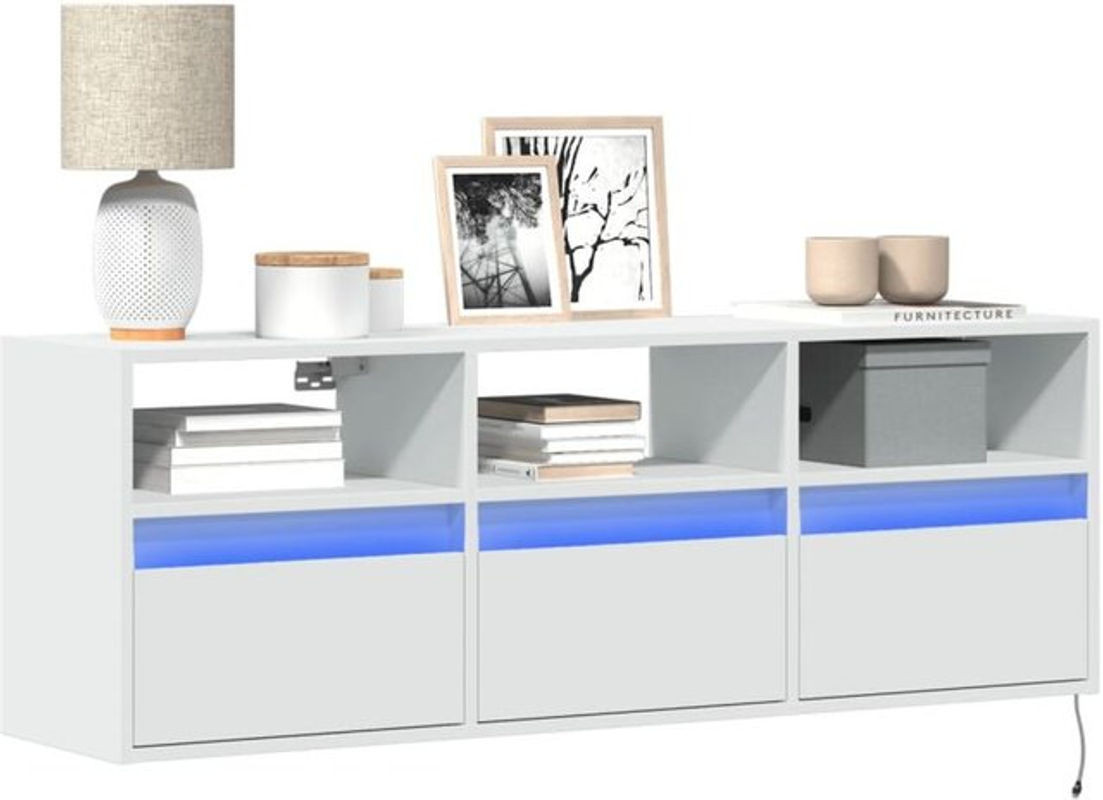 vidaXL TV-Wandschrank mit LED-Beleuchtung in Weiß, Modernes Design aus Holzwerkstoff, B/H/T: 130 x 45 x 45 cm - Bild 1