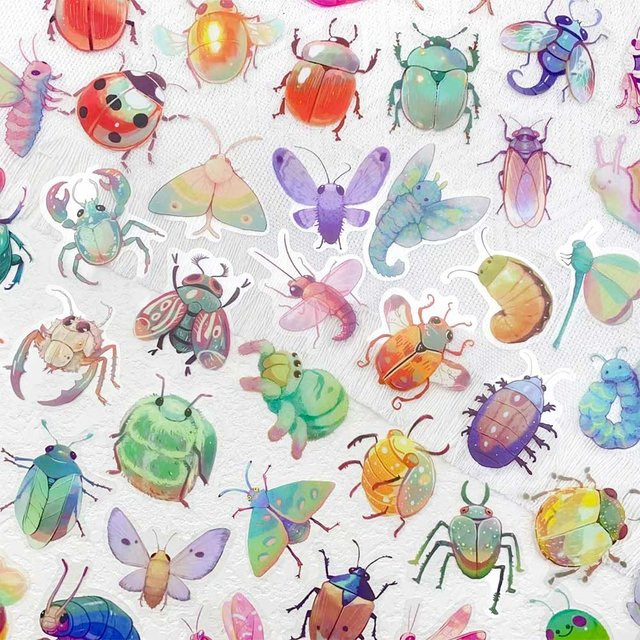 50 Stück Cartoon Insekten PET Aufkleber in Multicolour, transparente DIY Aufkleber für Laptop, Notebook, Skateboard und Gitarre - Bild 1