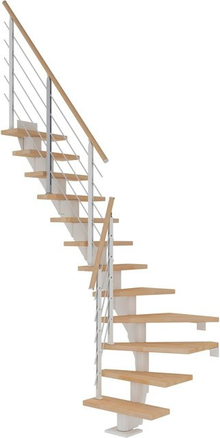 Dolle Mittelholmtreppe Frankfurt 1/4 gewendelt aus Buche in Weiß, Breite: 65 cm, Höhe: 279 cm - Bild 1