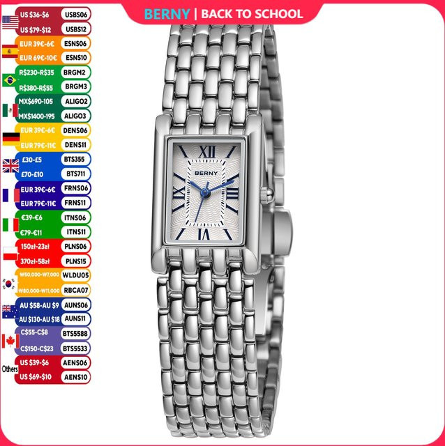 BERNY Armbanduhr, Edelstahl, Quarz, rechteckig, Silber, Damen - Bild 1