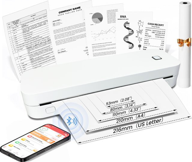 Marklife Thermo-Tintenlosdrucker A4 und Tattoo Maker Mini tragbarer Bluetooth-Wireless-Drucker in Weiß - Bild 1