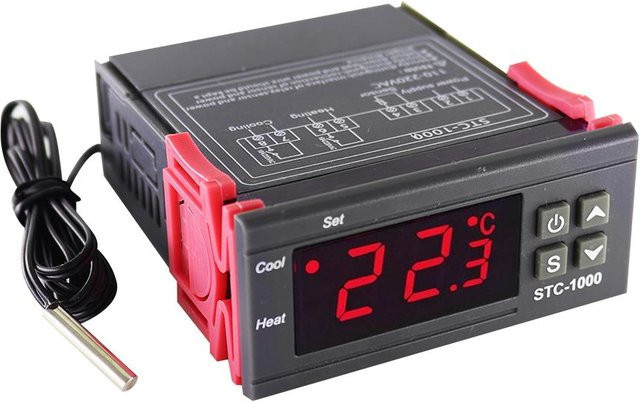 STC-1000 Digitaler LED-Temperaturregler von YJMP für Heizung und Kühlung in Grau mit NTC-Sensorsonde - Bild 1