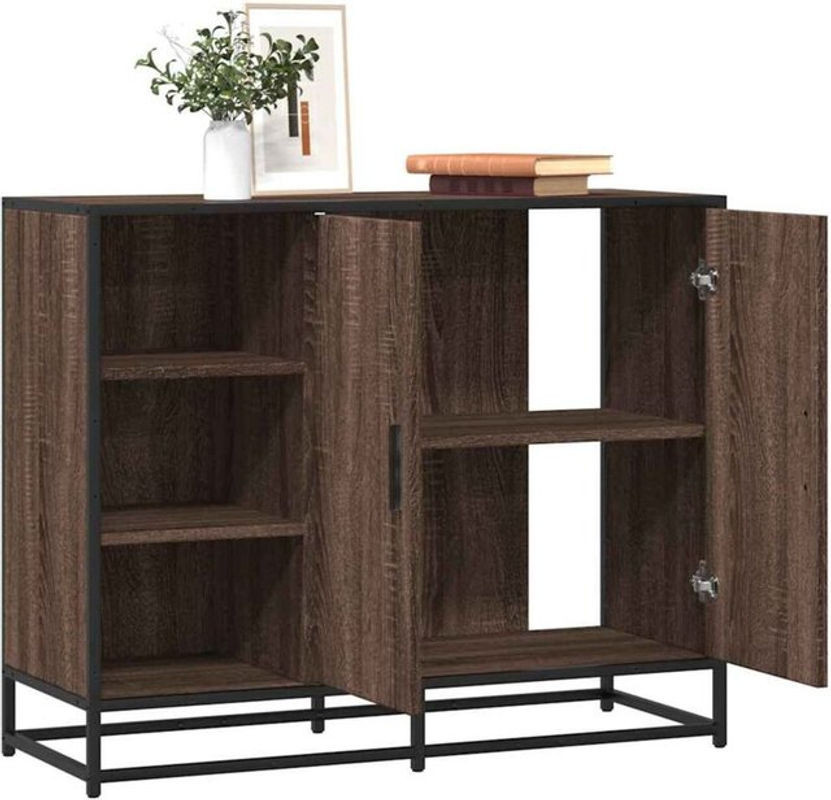 Vidaxl Sideboard in Braun im Industrial Design aus Holzwerkstoff und Metall, B/T/H: 92 x 35 x 76 cm - Bild 1