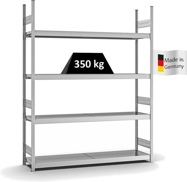 PROREGAL Weitspannregal Stecksystem T-Profil mit 4 Ebenen und Stahlplatten, verzinkt, Farbe: Silber, H x B x T: 250 x 200 x 40 cm - Bild 1