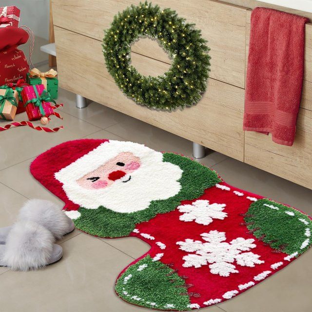 VIKAMA Weihnachts Teppich im Cartoon-Design aus weichem Imitations-Kaschmir, Multicolor, Fußmatte für Wohnzimmer, Schlafzimmer und Badezimmer - Bild 1