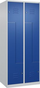 C+P Z-Spind Classic PLUS Spind mit 4 Fächern, Stahl, grau/blau, H x B x T: 185 x 80 x 50 cm, mit Zylinderschloss und Kleiderstange - Bild 1
