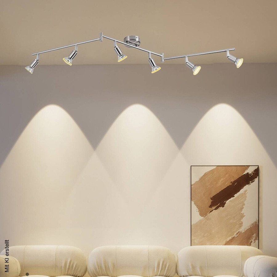 Pocoline LED-Spot Boris in Nickel, 6-flgige Deckenleuchte mit 6 verstellbaren Brennstellen, Farbe: Silber, B/H/L: 120 x 9 x 10 cm - Bild 2