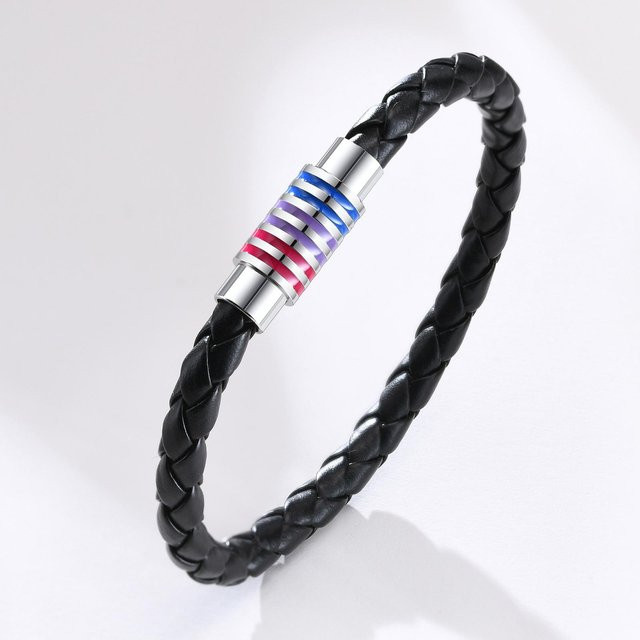 Vnox Armband, geflochtenes Leder, Edelstahl, Schwarz, Unisex - Bild 1