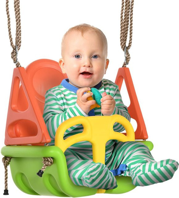 Outsunny 3-in-1 Babyschaukel mit verstellbarem Seil, Grün und Orange, B/H/T: 34 x 180 x 48 cm - Bild 1