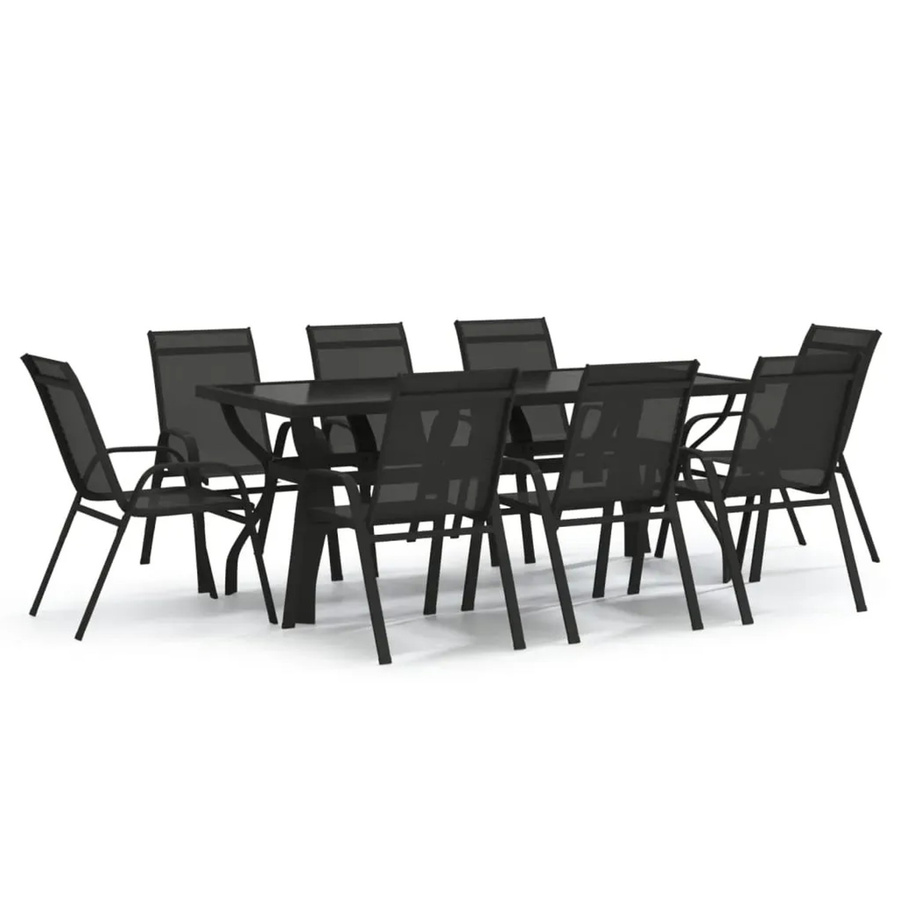 vidaXL 9-teilige Garten-Essgruppe in Schwarz aus Metall, Glas und Textilene für Garten, Terrasse oder Balkon - Bild 2