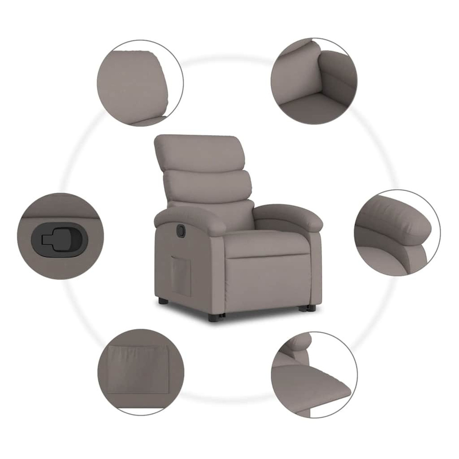 vidaXL Relaxsessel mit Aufstehhilfe in Taupe, Stoffbezogener Senioren-Sessel mit Armlehnen - Bild 4