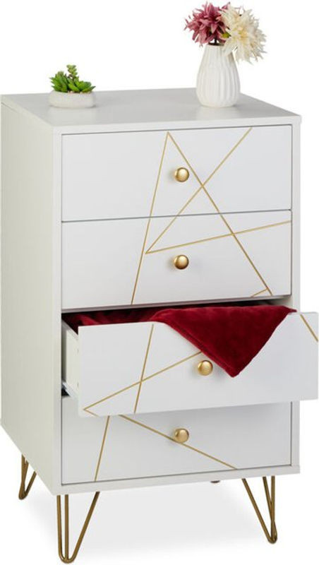 Relaxdays Kommode mit 4 Schubladen in Weiß/Gold aus Holzwerkstoff und Metall, H x B x T: 86 x 48 x 39 cm - Bild 1