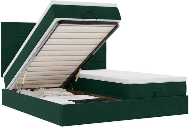 vidaXL Ottoman-Bett mit Matratze und LED-Beleuchtung in Dunkelgrün, B/T/H: 160 x 200 x 280 cm, Samt mit USB-Ladeanschluss und Lift-up-Funktion - Bild 1