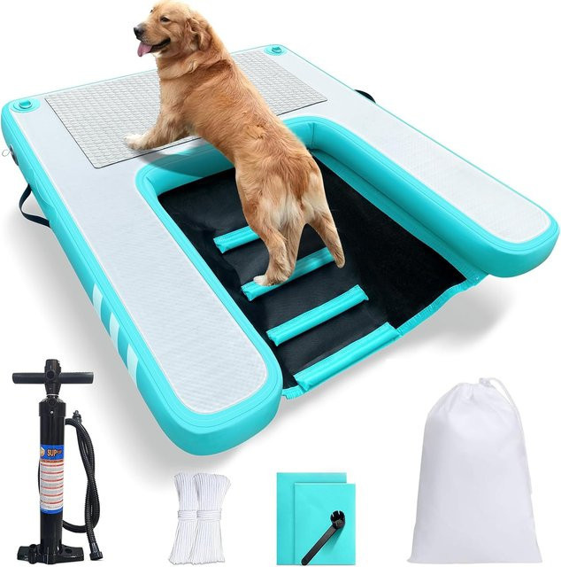 XMSJ Wasserleiter mit rutschfester EVA-Plattform in Türkis für Schlauchboote und Hunde-Poolrampen - Bild 1