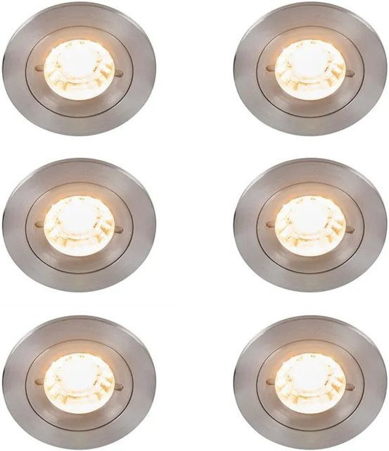 QAZQA Xena Set mit 6 modernen runden Einbaustrahlern aus Edelstahl in Silber, IP44, dimmbar, GU10, warmweiß - Bild 1