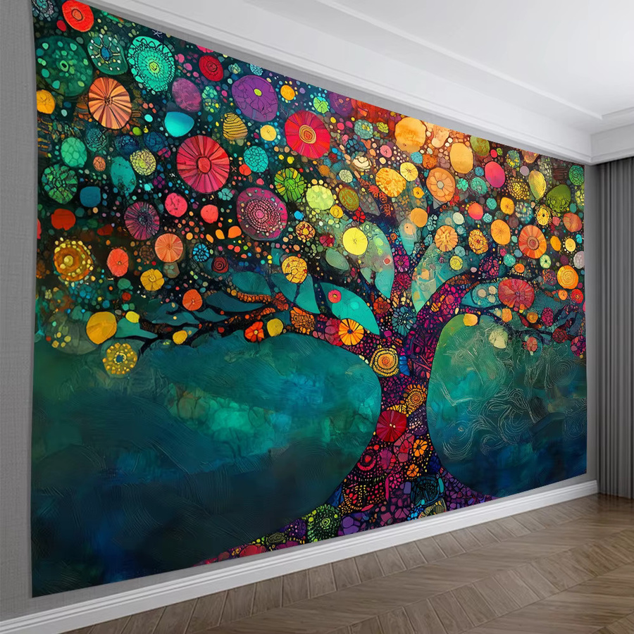 VIKAMA Baum des Lebens Wandteppich mit Regenbogen-Baldachin in Multicolour, Boho Floral Wanddeko für Wohnzimmer und Sofa, B: 60 cm, H: 40 cm - Bild 2