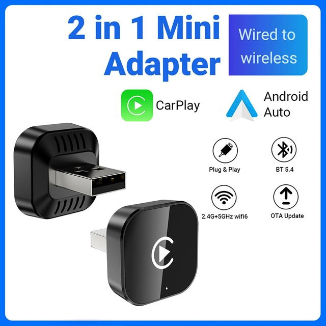 XUDA 2in1 Wireless CarPlay und Android Auto Adapter mit 5GHz WiFi Smart Dongle in Schwarz oder Grau für Volvo, Benz, Audi, Kia, Hyundai, VW, Mazda, Cadillac und Peugeot - Bild 1