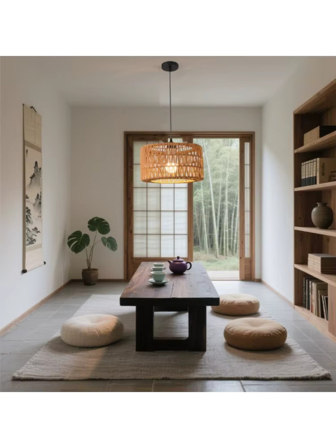 JOYINLED Rattan Korblampe als Retro Pendelleuchte in Braun, runde Deckenleuchte mit E27 Fassung - Bild 4