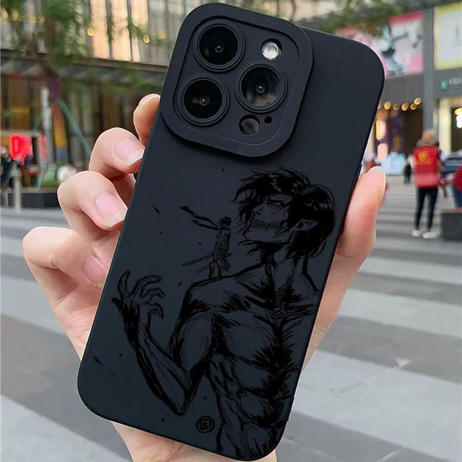 TOPTOY Attack On Titan Silikon Handyhülle für iPhone 16 15 14 13 12 11 Pro Max Mini X XR Xs SE 8 Plus in Schwarz - Bild 3